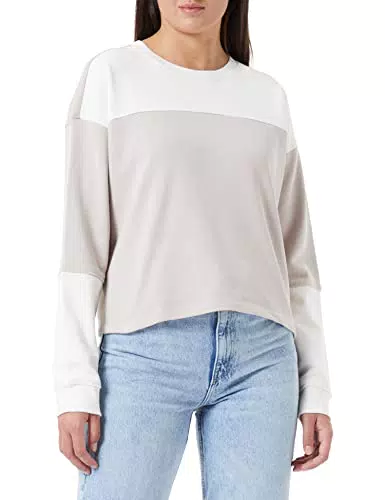 TOM TAILOR Denim Damen Pullover Colorblock - Beige/Grau