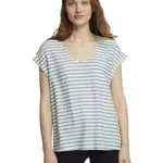 TOM TAILOR Denim Damen Kurzambluse mit Muster - Mineralblau-Weiß gestreift.