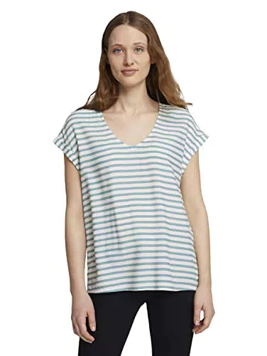 TOM TAILOR Denim Damen Kurzambluse mit Muster - Mineralblau-Weiß gestreift.