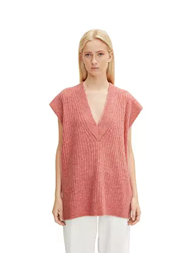 TOM TAILOR Denim Damen Longstyle Pullunder 1033555, 30562 - Peach Pink Melange