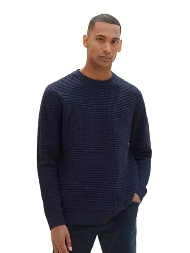 TOM TAILOR Herren Strickpullover mit Struktur aus Baumwolle