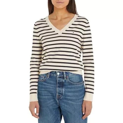 Tommy Hilfiger Damen Pullover in Jersey Stitch V-Neck - Strickpullover