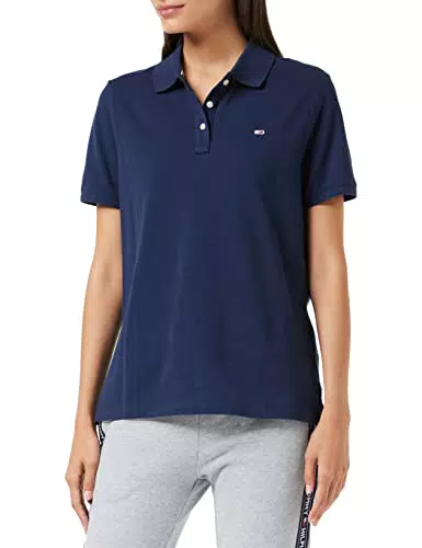 Tommy Hilfiger Damen Slim Polohemd, Schwarz, M