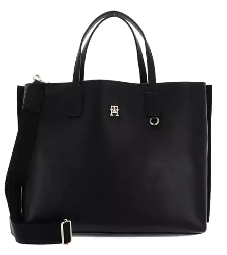 Tommy Hilfiger Damen Handtasche Iconic Satchel - Mittelgroß, Schwarz