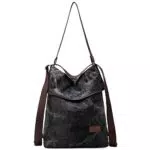Canvas Handtasche Rucksack Damen Vintage Umhängetasche - Schwarz