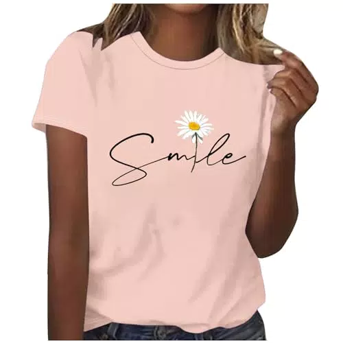 UHouse Damen T-Shirt Fashion Grafik Druck Tee aus Baumwolle - Lässige Tunika mit Rundhals für Frauen