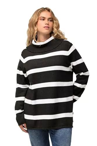 Ulla Popken Damen Rollkragen Pullover mit Streifenmuster