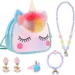 Victse Einhorn Mädchen Schmuck Set - Halskette, Armband, Ohrringe, Ringe