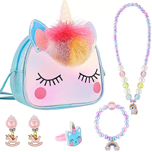 "Victse Einhorn Mädchen Schmuck Set - Halskette, Armband, Ohrringe, Ringe"