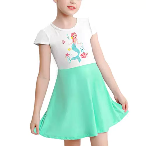 Kleid Mädchen Sommerkleid Einhorn Regenbogen Schmetterling Meerjungfrau Blumen Gr. 90-135cm