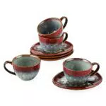 Vancasso Kaffeeservice Steingut STARRY für 4 Personen - Kaffeetassen und Untertassen im Vintage-Look.
