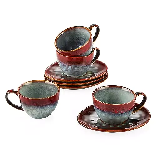 Vancasso Kaffeeservice Steingut STARRY für 4 Personen - Kaffeetassen und Untertassen im Vintage-Look.