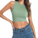 Wayleb Damen Tank Top Racerback Crop Top mit hohem Rundhalsausschnitt