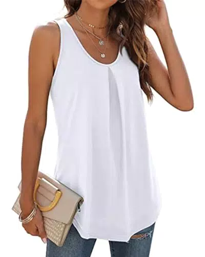 WIHOLL Damen Tank Top Sommer V Ausschnitt Ärmellos - Weiß