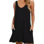 Sommerkleid Damen Leichtes V-Ausschnitt Swing Tank-Kleid Ärmellos - Schwarz
