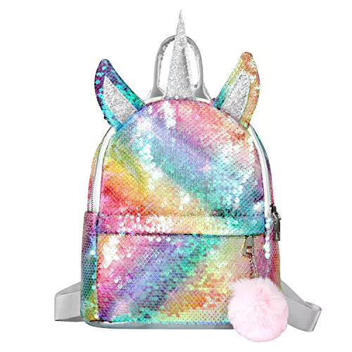 WolinTek Kinderrucksack Einhorn Mädchen Pailletten Rucksack - Niedlicher Schultaschen-Rucksack für Outdoor und Reise