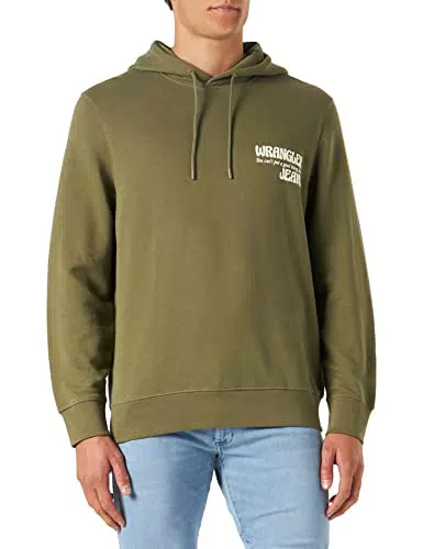 Wrangler Men's Slogan Hoodie Sweatshirt, DEEP Lichen Green
