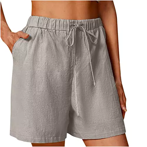 XINYUNZU Damen Sommer Shorts aus Baumwolle und Leinen - Hohe Taille, lässige Bermuda Shorts