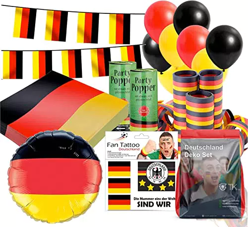 Deko Deutschland EM 2024 Fanartikel Set - Tischdekoration mit Luftballons & Wimpelkette - Fußball WM