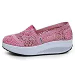Yeeteepot Damen Walkingschuhe Slip-On Sneakers Keilabsatz Fitness Turnschuhe
