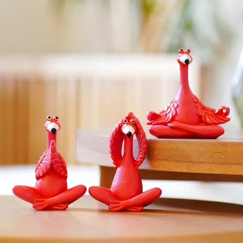"Flamingo Yoga Figur Zen Deko für Wohnzimmer und Schreibtisch - Dekoration für Frauen, Kinder und Freundin"