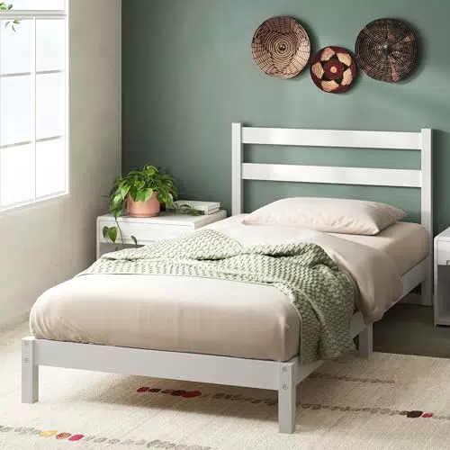 Bett Zinus Robin 100x200 cm - Nachhaltiger Bambus Bettrahmen mit Kopfteil - Weiß