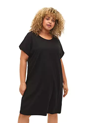 Zizzi Damen Große Größen Baumwolle Kleid mit Kurzen Ärmeln Größe 50-52