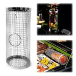 Grillkorb aus Edelstahl mit Halterung für BBQ - Rundes Grillzubehör für Gemüse, Fleisch und Fisch