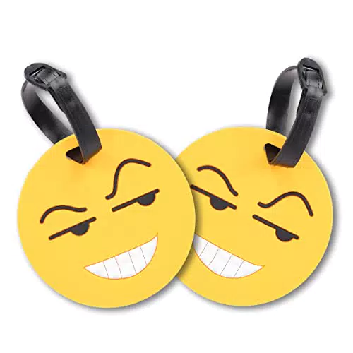 2 Stück Kofferanhänger Gepäckanhänger aus PVC mit Namen- und Adressschild Kofferschild Smiley V1
