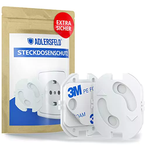 Adlersfeld® Steckdosenschutz mit Drehmechanismus - Kindersicherung 3M Klebefolie