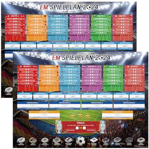 EM Spielplan Poster 2024 - A2 Format Fußball Planer - 24 Mannschaften Gruppen Knockout und Finale - Alle Ergebnisse (Gefaltet, 42cm x 59cm)