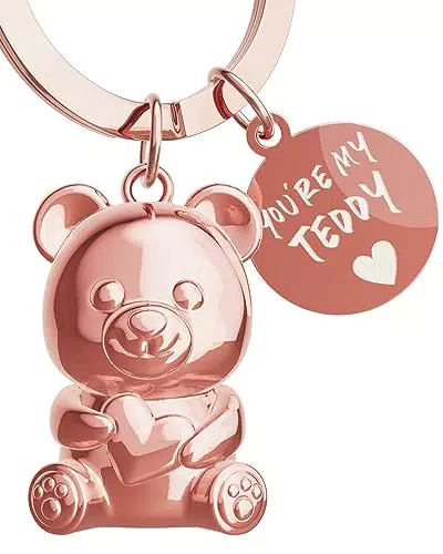 Teddybär Schlüsselanhänger Herz - Glücksbringer Geschenk für beste Freundin oder Freund - Partner Liebe Paare Jahrestag - Gravur "Du bist mein Teddy"