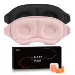 Schlafmaske für Seitenschläfer - Verbesserte 3D Schlafbrille - 100% Lichtblockierend - Verstellbar & Ohrstöpsel - Reisen