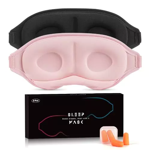 Schlafmaske für Seitenschläfer - Verbesserte 3D Schlafbrille - 100% Lichtblockierend - Verstellbar & Ohrstöpsel - Reisen