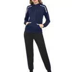 Aottori Damen Sportanzug Traingsanzug Jogginganzug Frauen 2 Teilig Freizeitanzug Lange Ärmel Zipper Top + Lange Hose Sportswear 2 Stück Bekleidungsset Sport Schwarz X