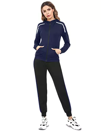 Aottori Damen Sportanzug Traingsanzug Jogginganzug Frauen 2 Teilig Freizeitanzug Lange Ärmel Zipper Top + Lange Hose Sportswear 2 Stück Bekleidungsset Sport Schwarz X