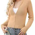 Strickjacke Damen mit Reißverschluss und Stehkragen - Casual Cardigan in Einfarbigem Design