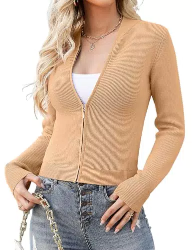 Strickjacke Damen mit Reißverschluss und Stehkragen - Casual Cardigan in Einfarbigem Design