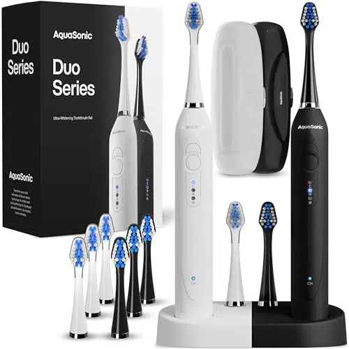 Aquasonic Duo Elektrische Zahnbürsten mit Dual Handle und kabellosem Aufladen