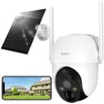 Sicherheitskamera mit Solarakku für den Außenbereich, WLAN, 360° PTZ, Farb-Nachtsicht, Spotlight & Sirene