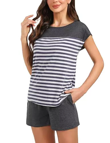 Schlafanzug Damen Baumwolle Sommer Pyjama Set gestreift - Aseniza