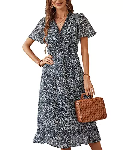 Sommerkleid Damen V-Ausschnitt Boho Maxikleid Chiffonkleid - Avondii