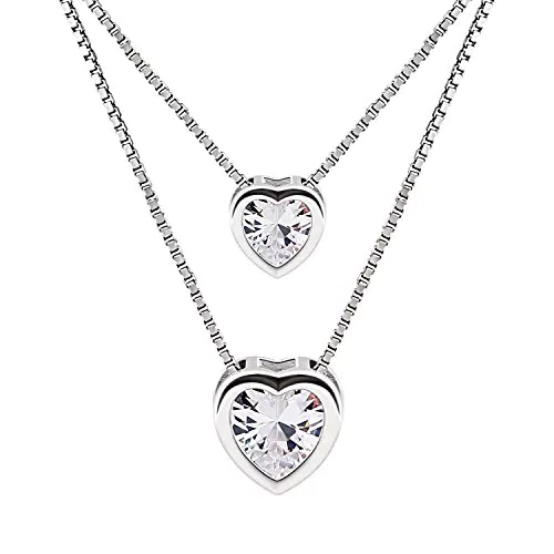 Herz Halskette aus 925 Sterling Silber mit Zirkonia Anhänger - Weihnachtsgeschenk für Damen