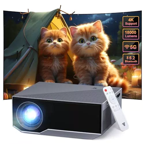 Heimkino Beamer 4K mit 5G WiFi und Bluetooth - Max. 300" Bildgröße - Kompatibel mit iOS/Android/Laptop/HDMI/USB/X-Box
