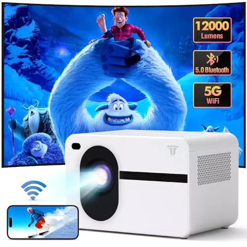 Mini Outdoor/Home Video Beamer Full HD 1080P mit 5G WiFi Bluetooth - 4K Heimkino Projektor 12000 Lumen - Kompatibel mit iPhone/Android/HDMI/USB/PS5/Xbox TV Stick