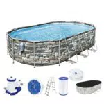 Bestway Power Steel Comfort Jet Series Frame Pool mit Filterpumpe - Oval, Steinwand-Optik