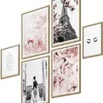 BLCKART Bilder Set Rose Paris - Stilvolle Beidseitige Bilderwand mit Natur Blumen Deko fürs Wohnzimmer