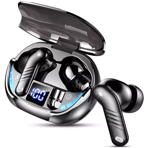 Kabellose Bluetooth In-Ear Kopfhörer mit Noise Cancelling Mikrofon und HiFi Stereo Sound - 40 Stunden Spielzeit, LED-Anzeige - Ideal für Arbeit, Spiel und Sport
