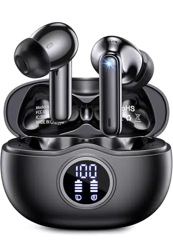 Kabellose Bluetooth Kopfhörer mit ENC Noise Cancelling Mikrofon - Hochwertiger Stereo Sound - Lange Akkulaufzeit - Sport Wasserdicht - Schwarz