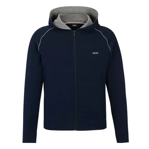 BOSS Herren Hoodie aus Stretch-Baumwolle mit Reißverschluss und Logo-Detail